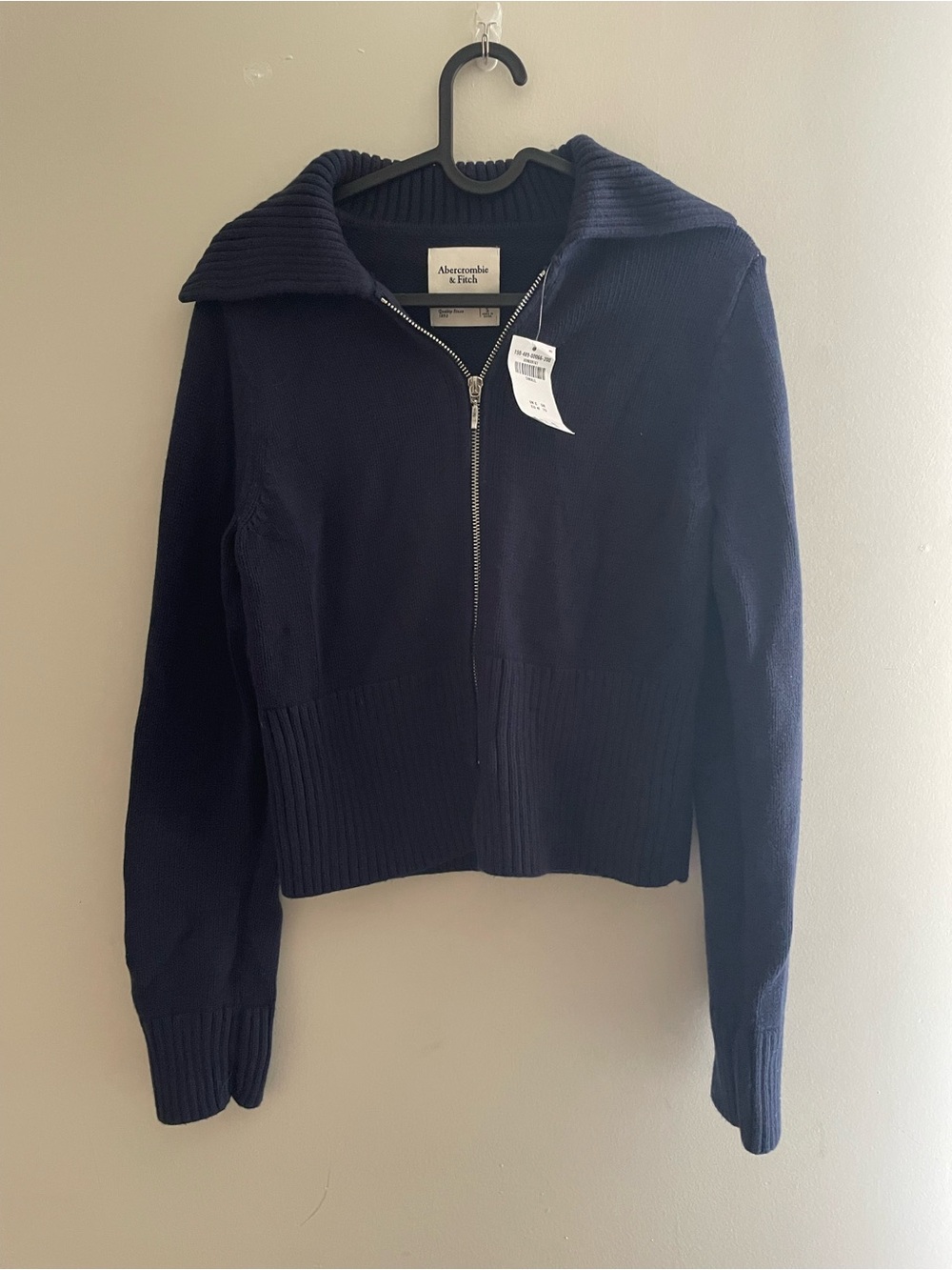 Abercrombie & Fitch Navy Zip-Up Ribbed Hem Sweater